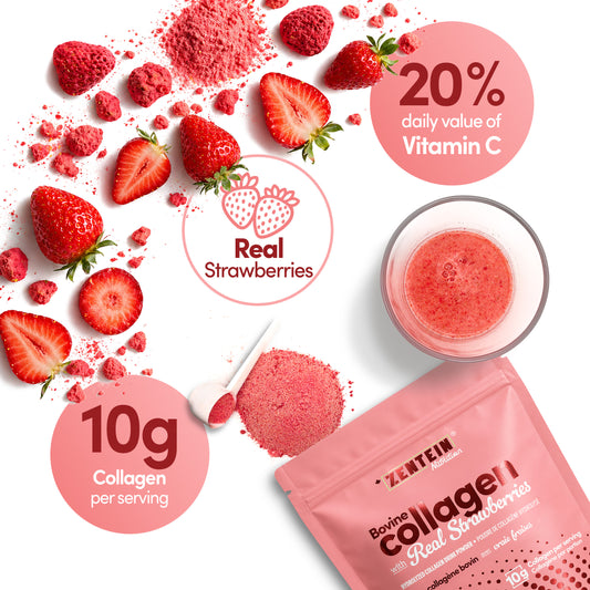 Bovine Collagen with Real Strawberries - Hydrolyzed Collagen Drink Powder