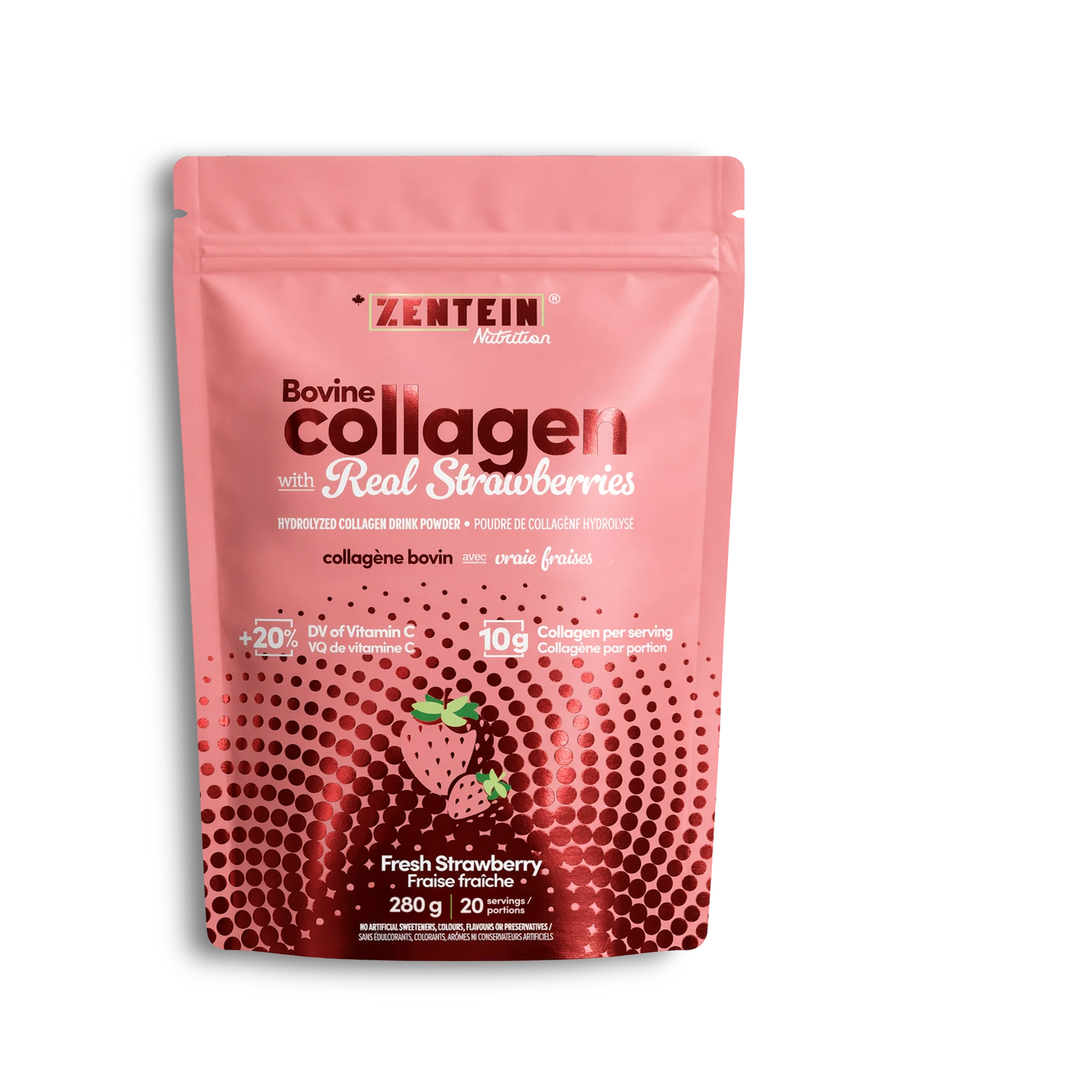 Bovine Collagen with Real Strawberries - Hydrolyzed Collagen Drink Powder
