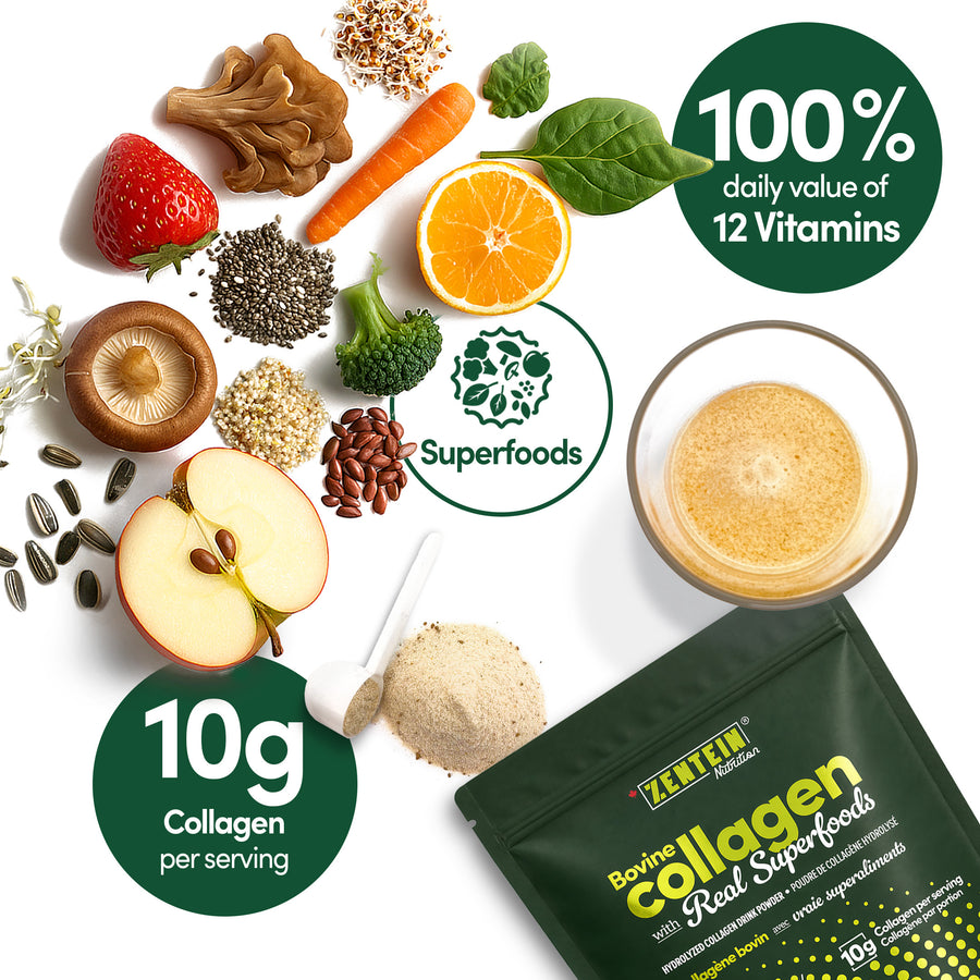 Bovine Collagen with Real Superfoods - Hydrolyzed Collagen Drink Powder