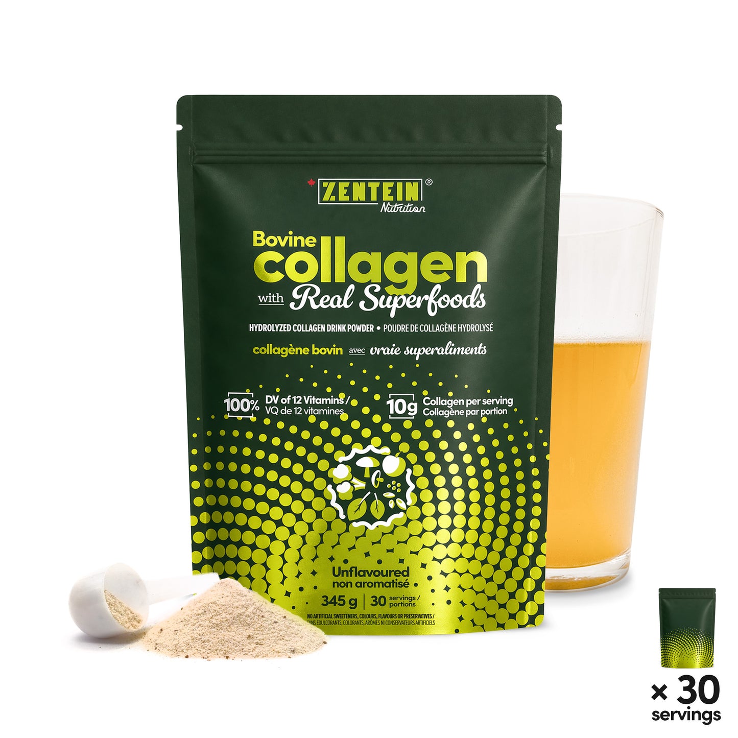 Bovine Collagen with Real Superfoods - Hydrolyzed Collagen Drink Powder