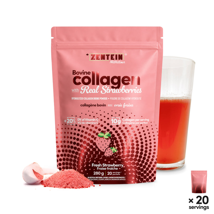 Bovine Collagen with Real Strawberries - Hydrolyzed Collagen Drink Powder