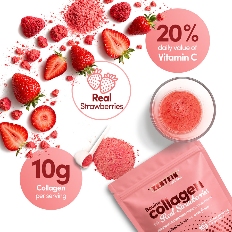 Bovine Collagen with Real Strawberries - Hydrolyzed Collagen Drink Powder
