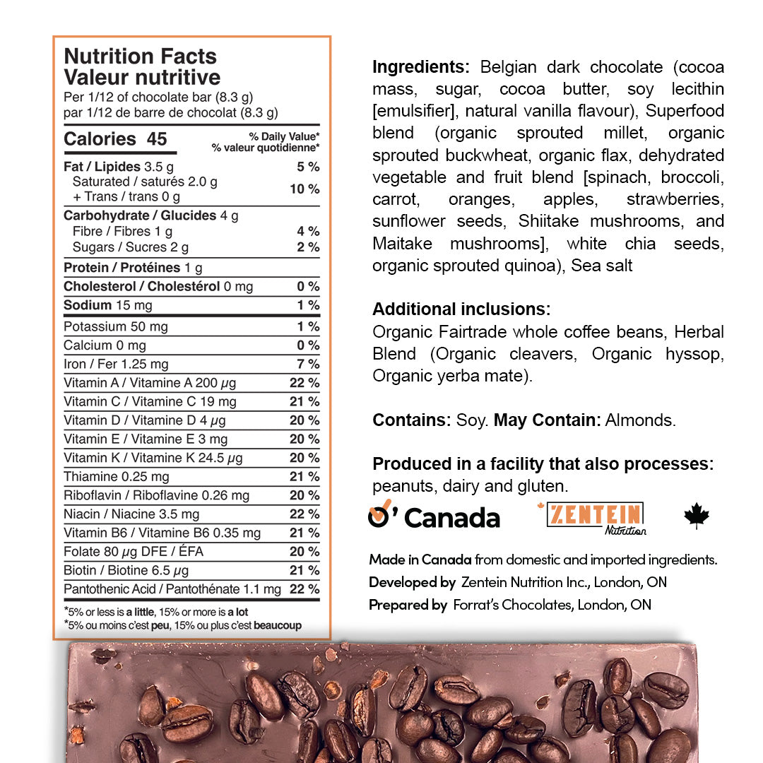 Super Chocolate - Coffee Bean (12 servings/chocolate per bar)