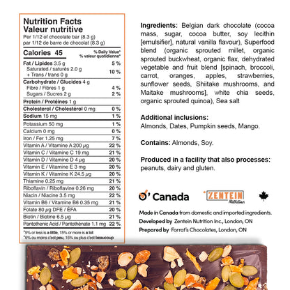 Super Chocolate - Almonds, Mango, Dates, and Pumpkin Seed (12 servings/chocolate bar)