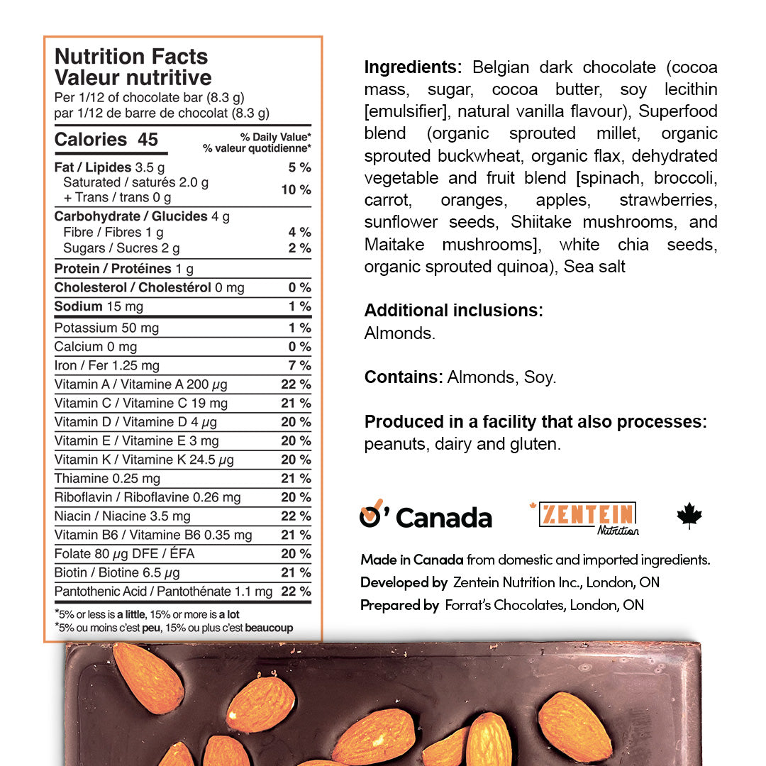Super Chocolate - Roasted Almond (12 servings/chocolate per bar)