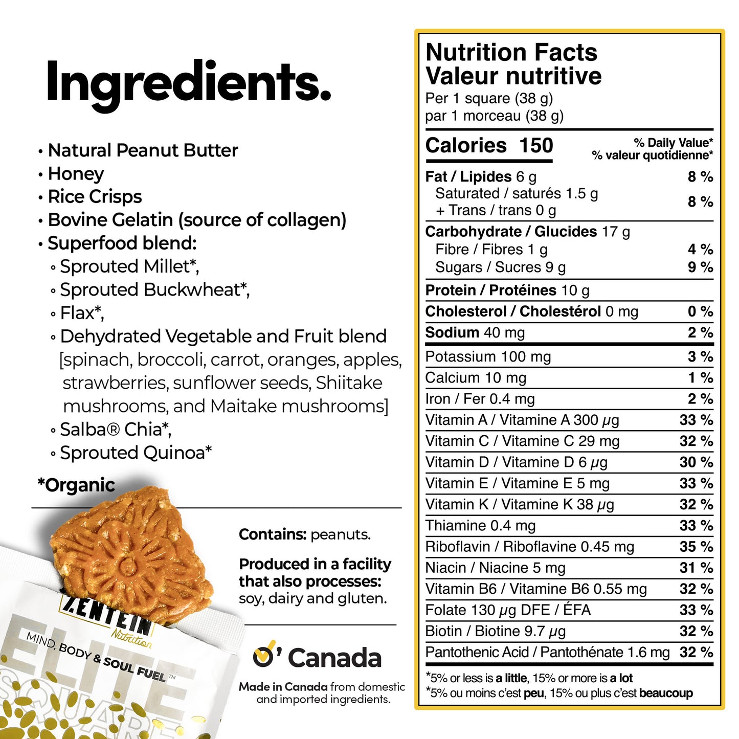 Honey Peanut Crispy Elite Square (Box of 12 Nutrition Squares)