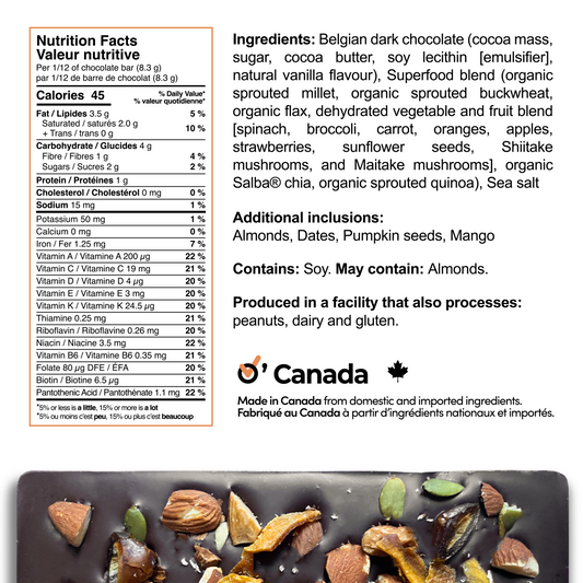 Super Chocolate - Almonds, Mango, Dates, and Pumpkin Seed (12 servings/chocolate bar)