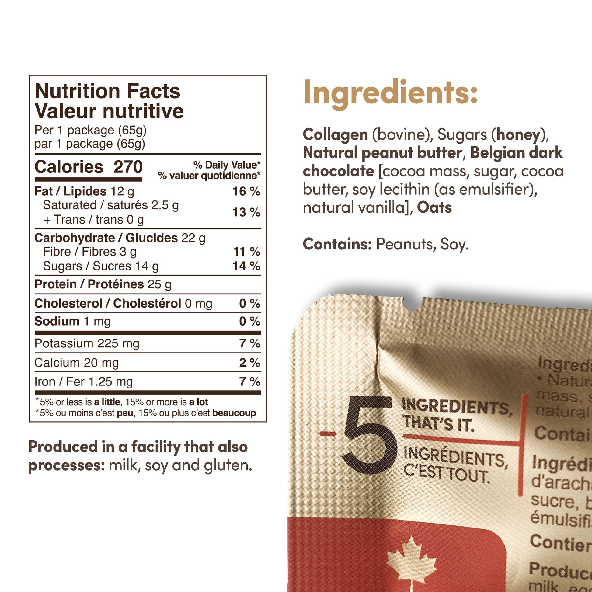 Nutrition facts and ingredients label for Zentein Peanut Butter Cup product.