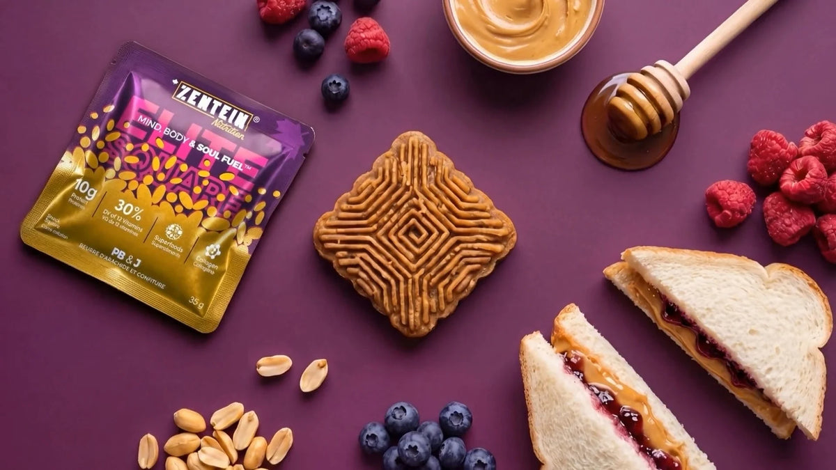 Zentein PB&J Elite Square with its pouch, berries and peanuts